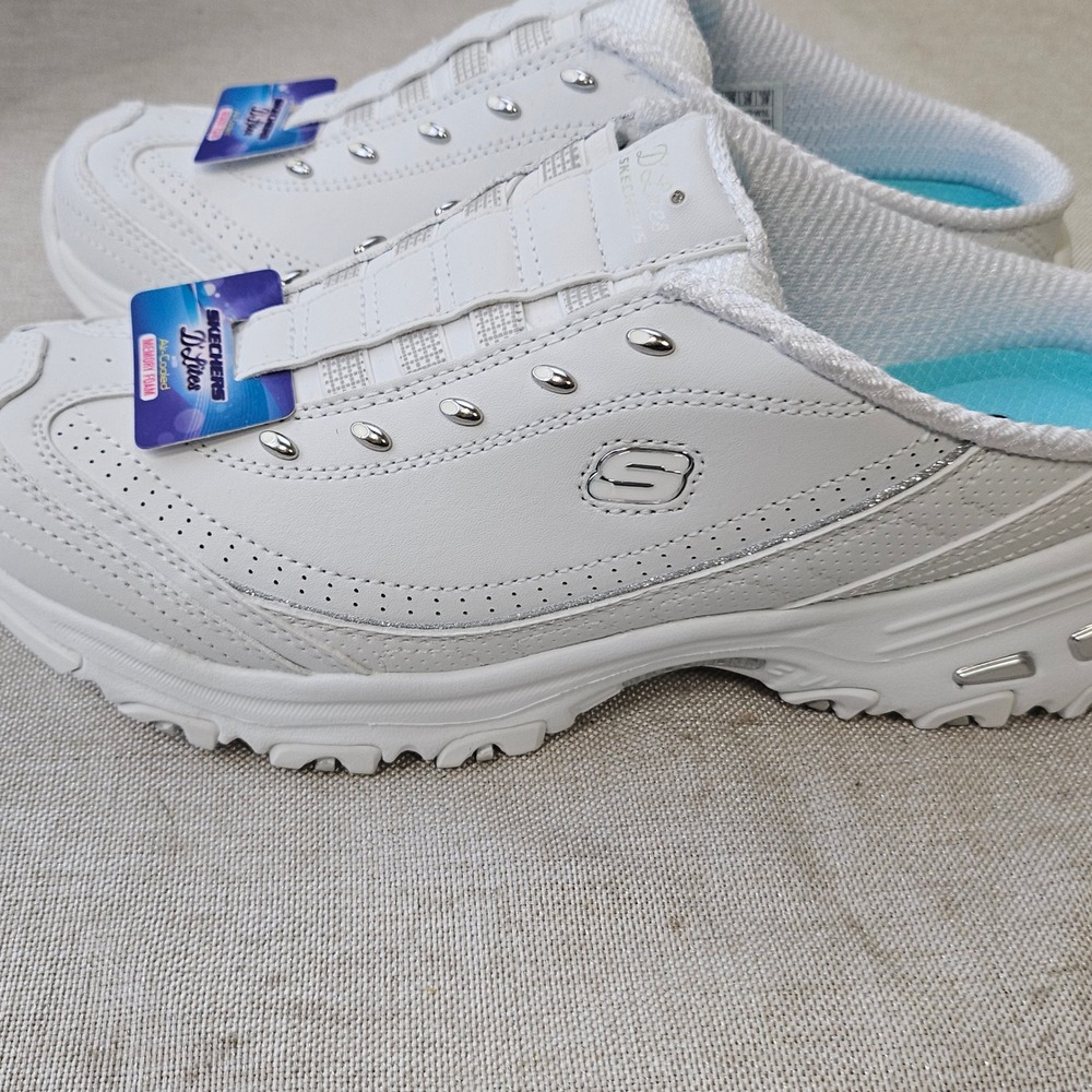 Skechers D'Lites Resilient Womens 9 White Silver Leather Mule Sneakers 11933 NEW - Picture 11 of 11